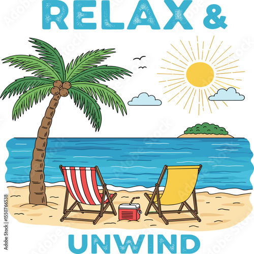 Relax and unwind slogan tee. Sunset time in the desert. summer mountain desert t-shirt design.
