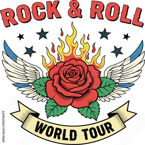 Rock and rool t-shirt design. Rose vintage is rock n roll. Rock and roll vintage graphic design