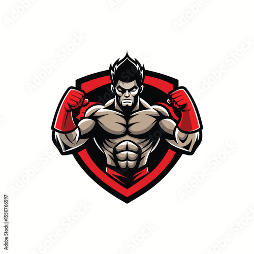Bold boxer logo design featuring a strong muscular silhouette in a dynamic fighting pose. Perfect for gym branding, martial arts clubs, or fitness merchandise.