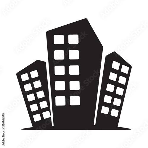Stylized Silhouette of Three High-Rise Buildings with Multiple Square Windows Representing Corporate Offices or Urban Development Projects