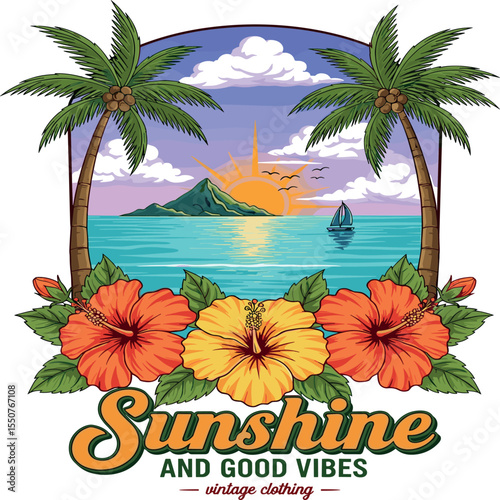 vector t shirt design summer , Beach good vibes . Summer vibes artwork. summer t shirt designs , t-shirt prints and other uses
