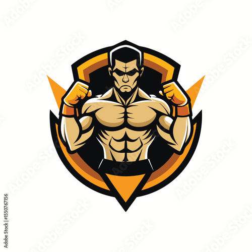 Bold boxer logo design featuring a strong muscular silhouette in a dynamic fighting pose. Perfect for gym branding, martial arts clubs, or fitness merchandise.
