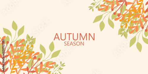 Autumn season poster, cards or banner template with minimalist design pastel colours, vibrant leaves. Collection of Vintage autumn Flower Market posters with colorful fall leaves.Trendy botanical wall