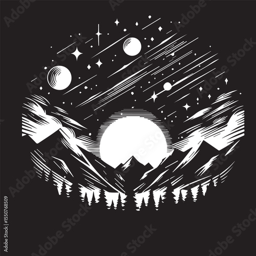 black and white night background, editable vector image