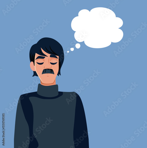 Sad Man Thinking About Something Sad Vector Cartoon Character. Stressed guy being introverted and anxious overthinking his problems