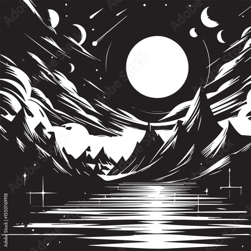 black and white night background, editable vector image