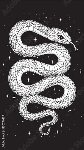 Engraved snake celestial mystical energy detailed cosmic bold classic graphic spiritual divine design