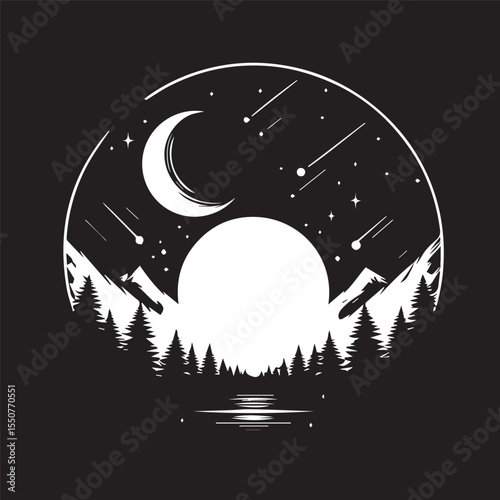 black and white night background, editable vector image