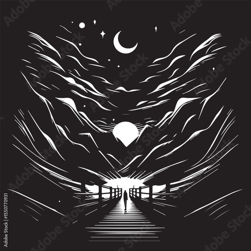 black and white night background, editable vector image