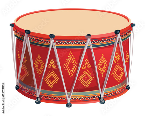 Vibrant Red Patterned Drum Illustration