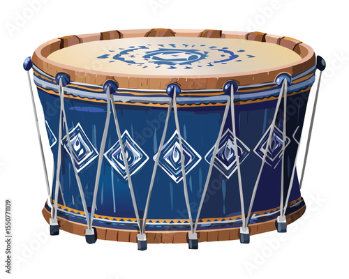 Traditional Blue Patterned Drum Illustration