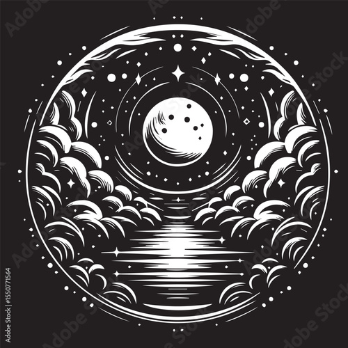 black and white night background, editable vector image