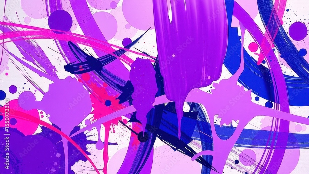 Fototapeta premium Abstract paint splashes in pink, purple, and blue on white background