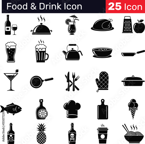 Minimalist Food & Drink Silhouettes - Kitchen & Dining Icon Set