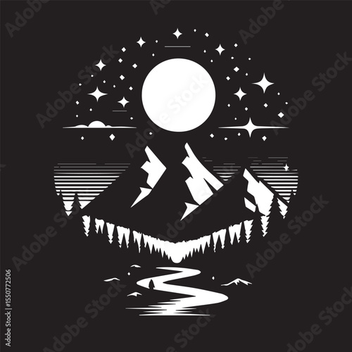black and white night background, editable vector image