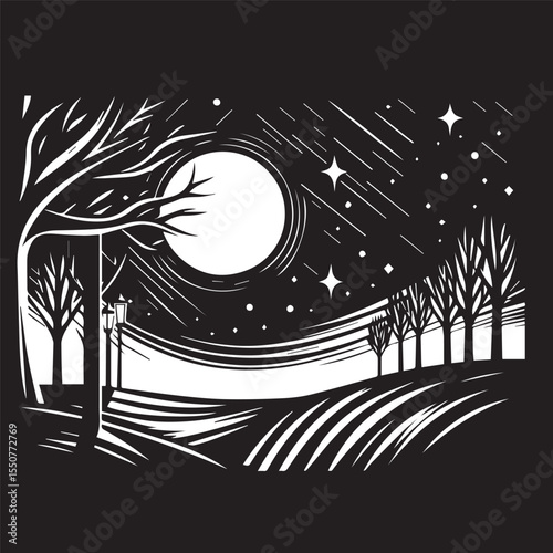 black and white night background, editable vector image