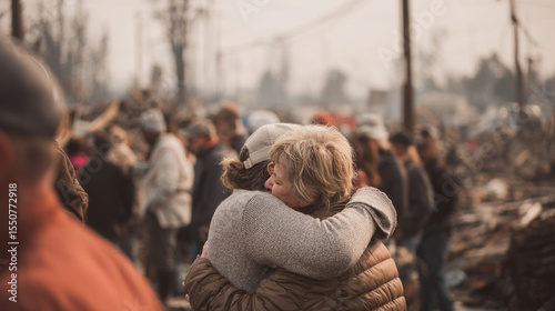 Embrace each other in relief after suffering a tornado.