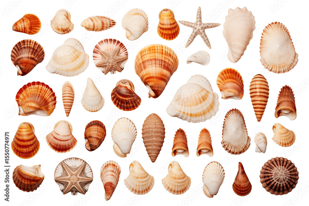 Obraz premium Seashell Collection: Diverse Marine Treasures transparent background png