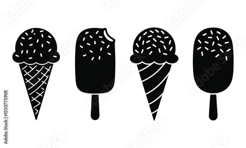 Sweet Ice Cream Treats: Cones and Popsicles with Sprinkles Icons

