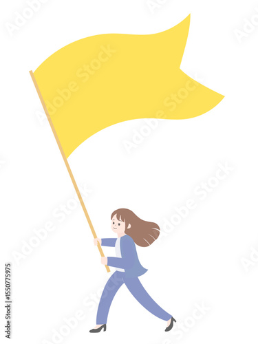 旗を振るスーツ姿の女性のイラスト