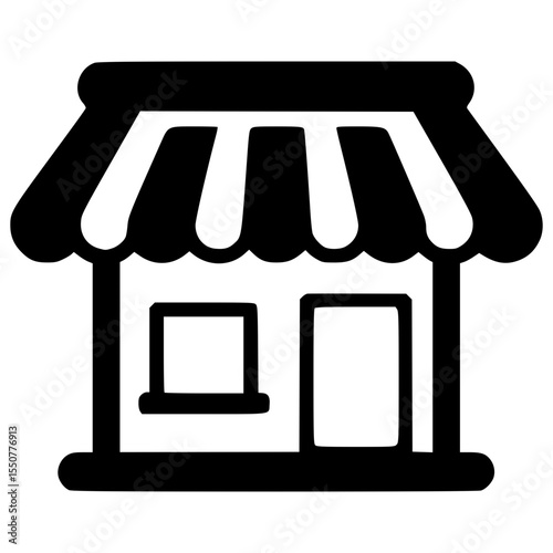 Vector illustration of a small shop with a striped awning