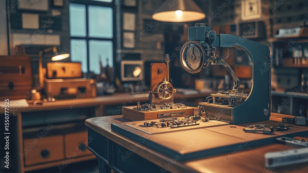 Fototapeta premium Intricate Watchmakers Workshop with Craftsmanship and Precision Tools