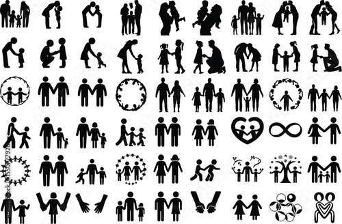 Parents and Children Holding Hands Vector – Family Unity Silhouettes Family Holding Hands Silhouette Icon Set – Togetherness & Love Symbols