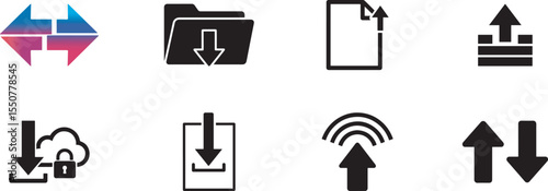 Essential Upload Download Icons for Cloud Storage, Mobile App UI, Web Navigation, Email Attachment, Data Transfer

