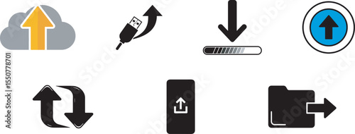 Essential Upload Download Icons for Cloud Storage, Mobile App UI, Web Navigation, Email Attachment, Data Transfer

