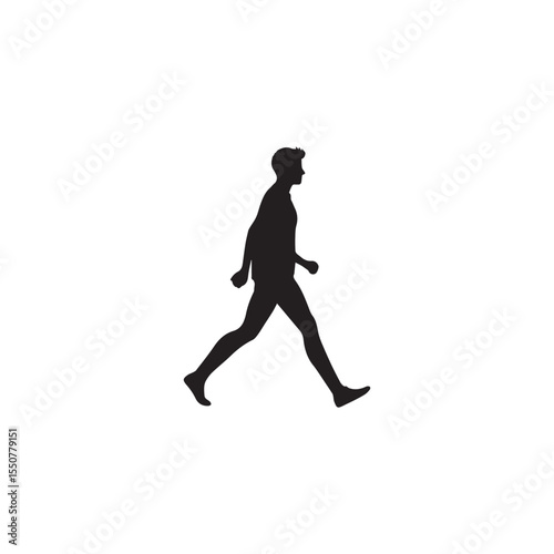 Vector art of a silhouette of a man casually walking, side profile view, black and white, isolated on white background