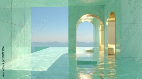 Modern Aqua-Colored Architectural Oasis