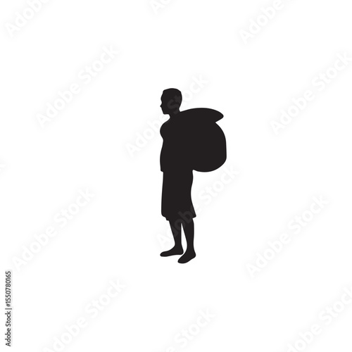 Vector art of silhouette of a man with a backpack, walking on a journey, isolated on white background