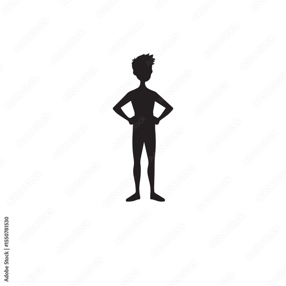 Vector art of silhouette of a slim boy standing with hands on hips, isolated on white background, isolated on white background Vector art of silhouette of a slim boy standing with hands on hips, isolated on white background, isolated on white background