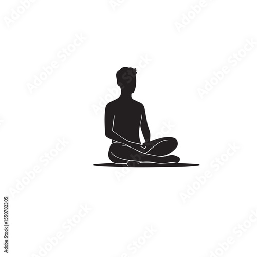Vector art of silhouette of a man sitting in a meditative pose, isolated on white background
