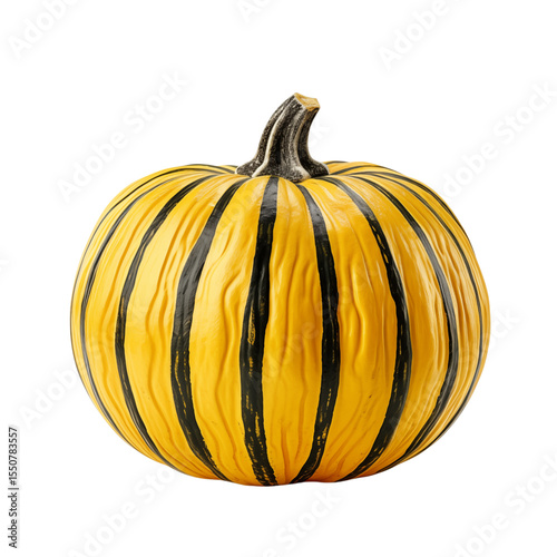 Striped Pumpkin: Yellow and Black Gourd with Detailed Texture transparent background png