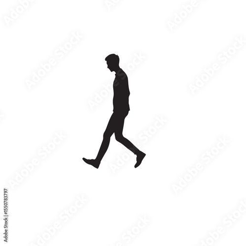 Vector art of silhouette of a man casually walking, side profile view, isolated on white background photo