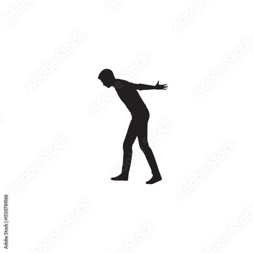 Vector art of silhouette of a man bending over, possibly searching for something, isolated on white background