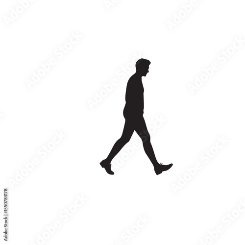 Vector art of side profile silhouette of a man in formal wear taking a stroll, isolated on white background
