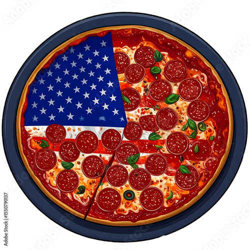 American patriotic food pizza, on a transparent white background. 4th of July concept

