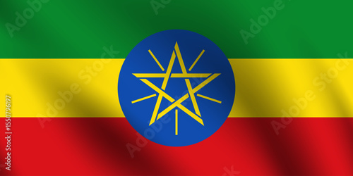 Flag of Ethiopia. Ethiopia flag official colors and proportion digital vector illustration. Pleated flag.