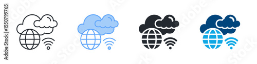 Internet Icon Set Multiple Style. Designed In Outline, Blue, Glyph, Dual Tone