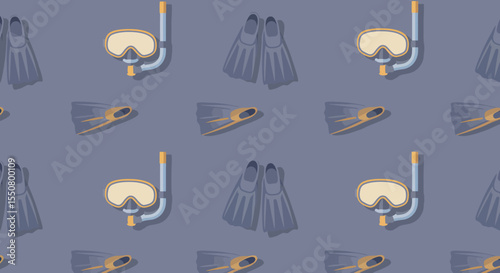 Snorkeling Gear Pattern Fins Mask and Snorkel in a Repeating Design.