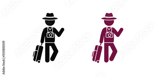 Tourist Icon in Black Vector Style with Camera – Minimal Travel Silhouette Illustration