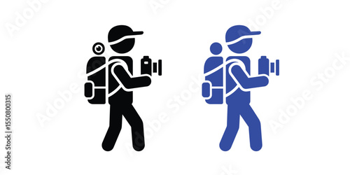Tourist Icon in Black Vector Style with Camera – Minimal Travel Silhouette Illustration
