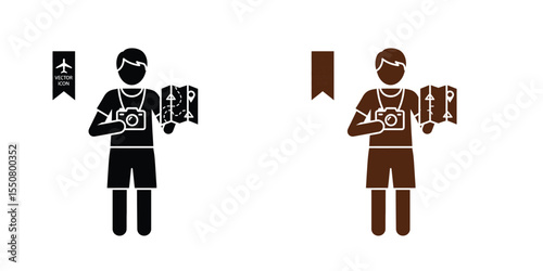 Tourist Icon in Black Vector Style with Camera – Minimal Travel Silhouette Illustration