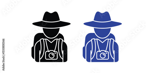 Tourist Icon in Black Vector Style with Camera – Minimal Travel Silhouette Illustration