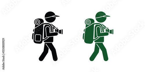 Tourist Icon in Black Vector Style with Camera – Minimal Travel Silhouette Illustration