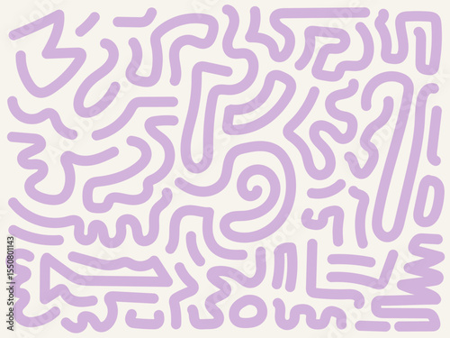 Minimalist abstract line art pattern. Simple hand-drawn doodle texture in pastel purple. Seamless background.