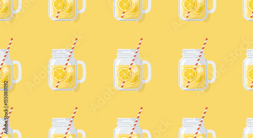 Refreshing Lemonade Jars with Striped Straws and Citrus Slices Pattern.