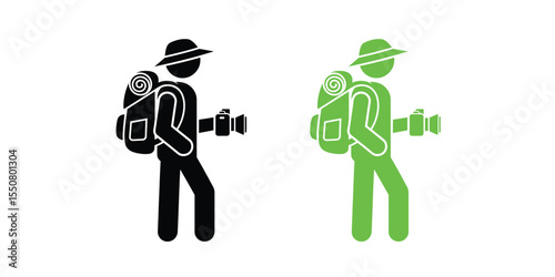Tourist Icon in Black Vector Style with Camera – Minimal Travel Silhouette Illustration